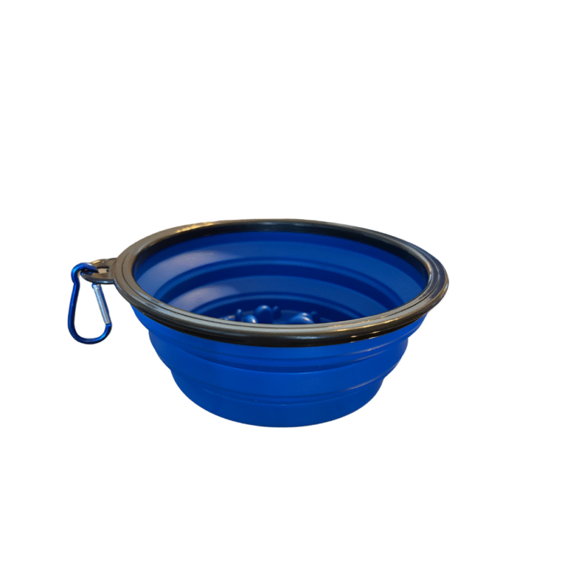 Plato de Goma Plegable Portátil de Alimentación Lenta para Mascotas Azul